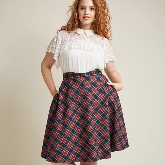 Modcloth Dresses & Skirts - ModCloth plaid swing skirt with bow size 1X